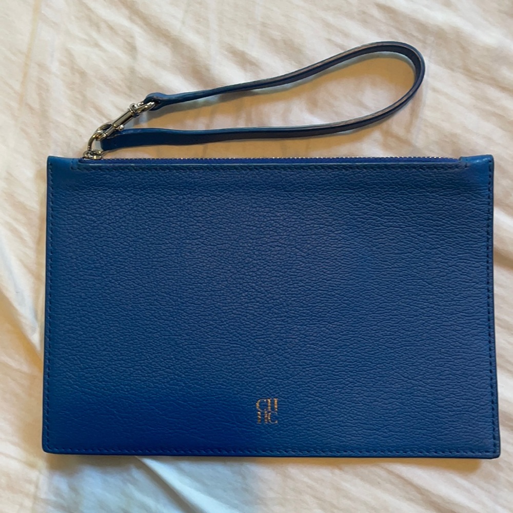 Carolina Herrera CH leather clutch blue